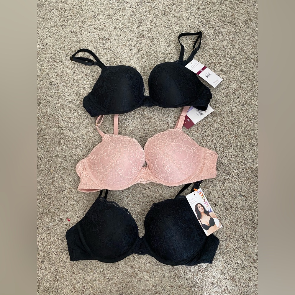 Joyspun push up bra lot 38B lace underwire black pink plunge new with tags